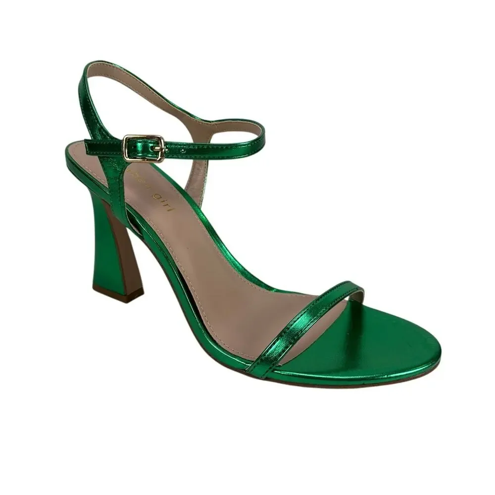 Madden Girl Disco Sandals Womens 8.5 Green Metallic Strappy Block Flare Heels